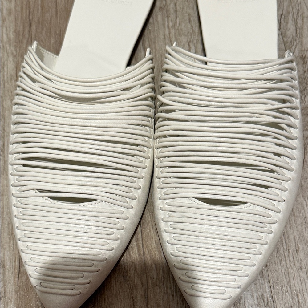 Tory Burch White Woven Pointed-Toe Slip-On Mules - Picture 6 of 12
